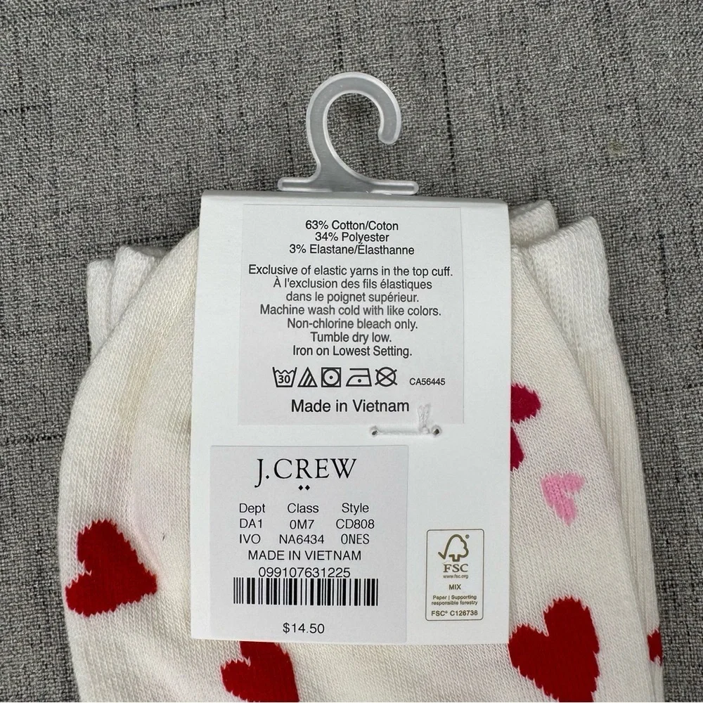 J. Crew Red & White Falling Hearts Trouser Socks NWT